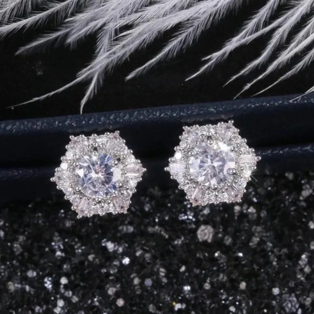 NEW DIAMOND 925 STERLING SILVER HEXAGON EARRINGS, NICE EARRINGS, CUTE EARRINGS. - Picture 5 of 5